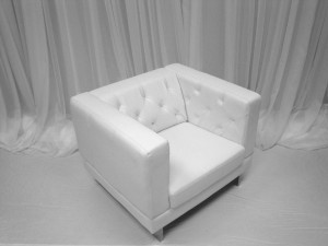 White Leather Metro Chair, 38"W x 34"D x 29"H